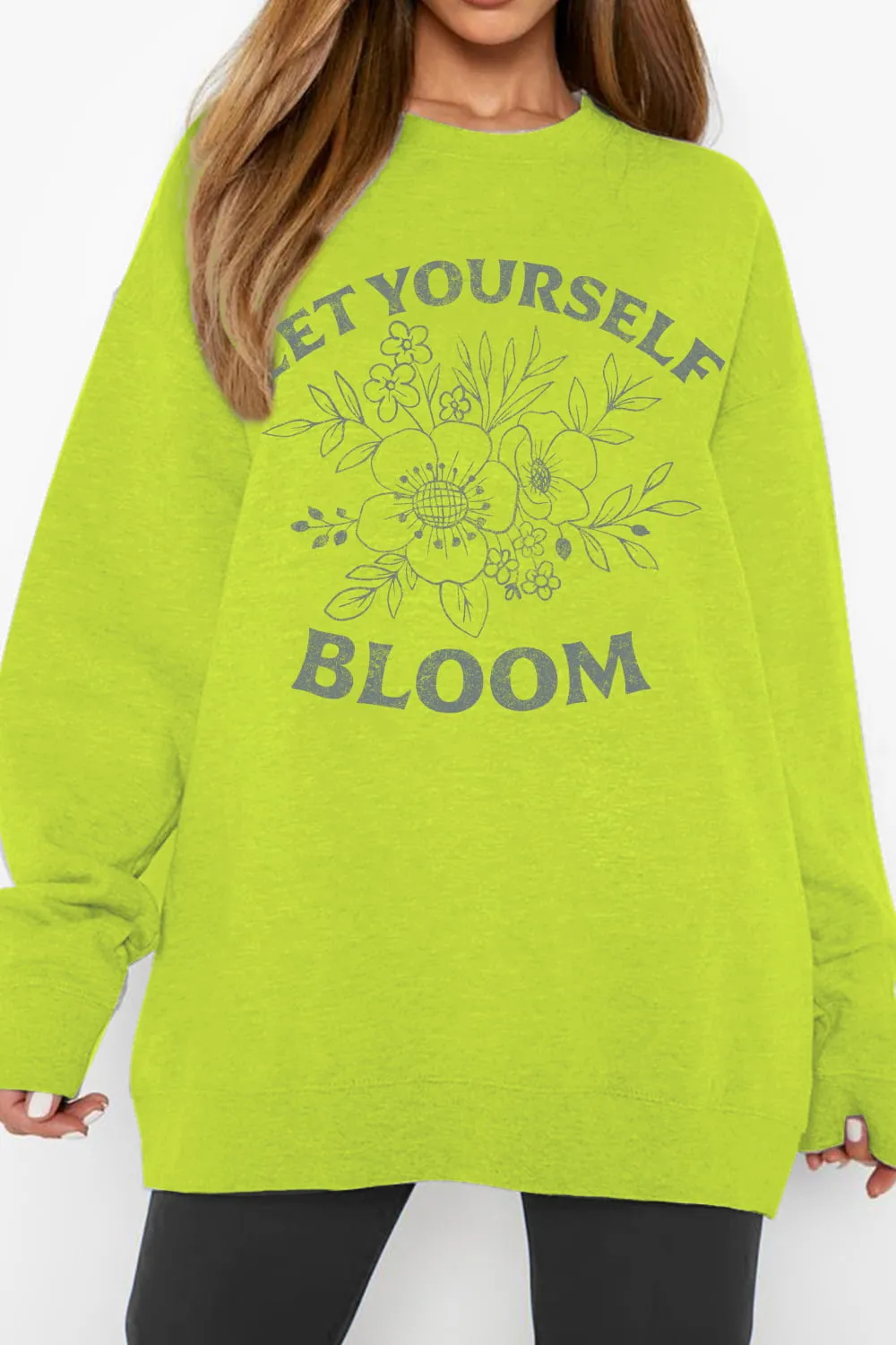 Full Size LET YOURSELF BLOOM Graphic Sweatshirt