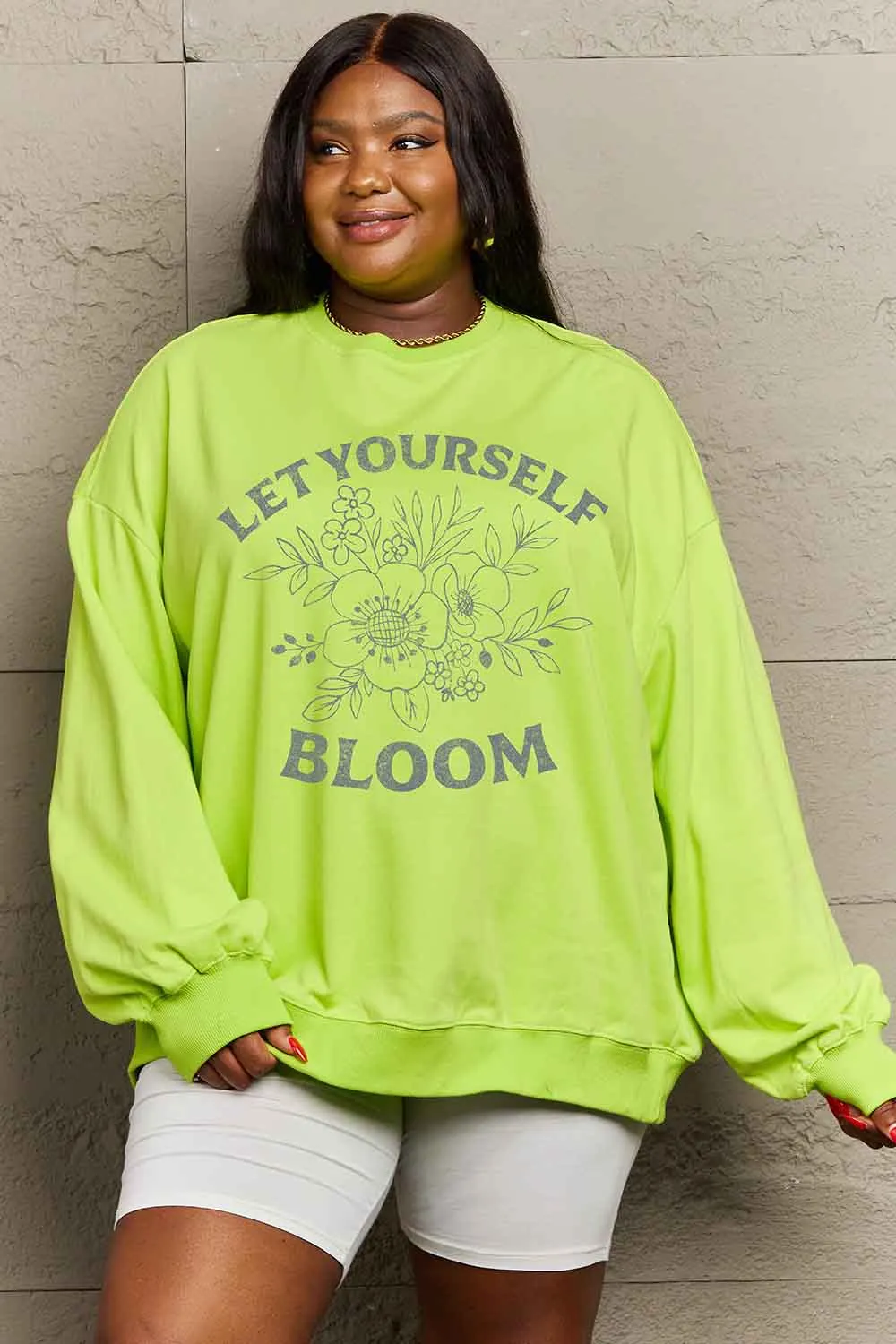 Full Size LET YOURSELF BLOOM Graphic Sweatshirt