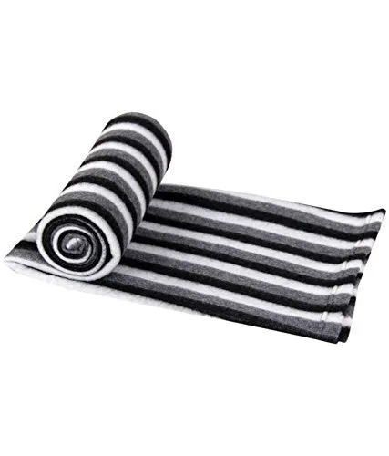 GALLOP Single Bed AC Fleece Blanket, Black and White Stripe (60X90 inch) -Pack of 2