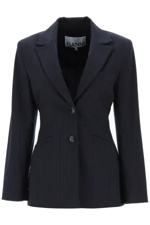 Ganni single-breasted pinstriped blazer