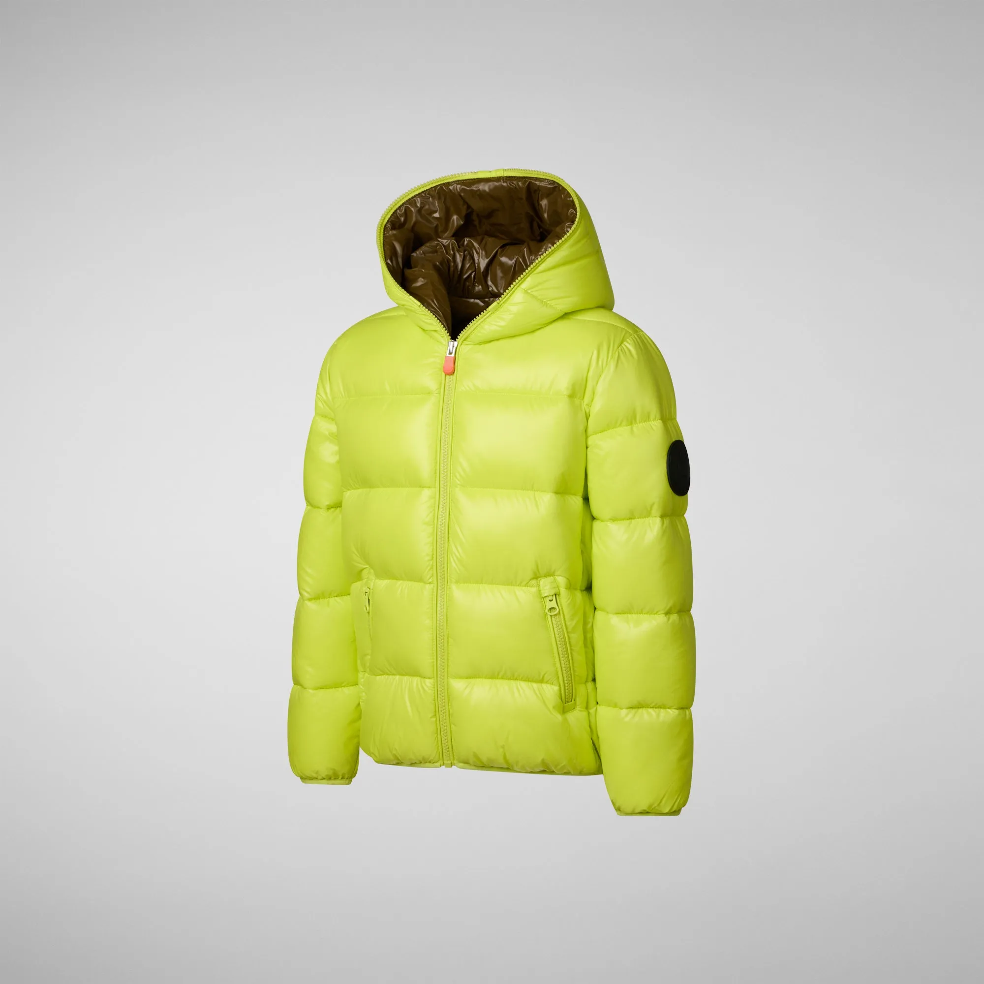 Girls' animal free puffer jacket Kate in lichen green