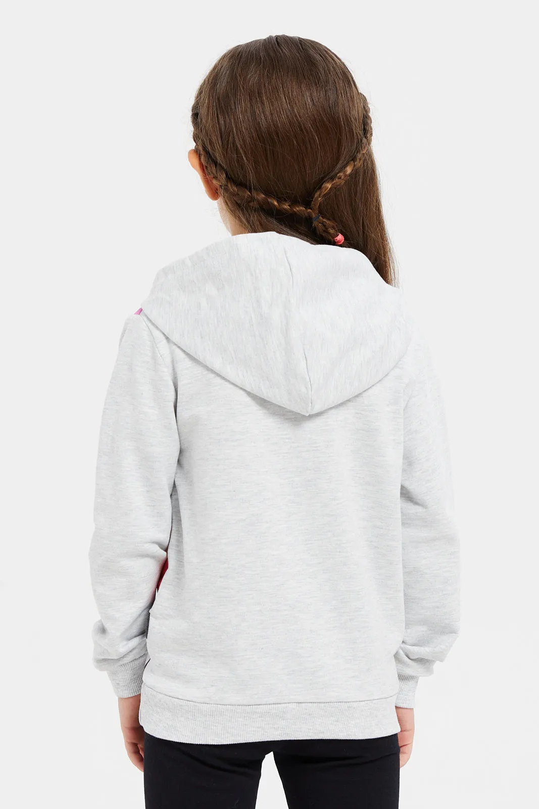 Girls Grey Printed Minnie And Daisy Hooded Sweatshirts