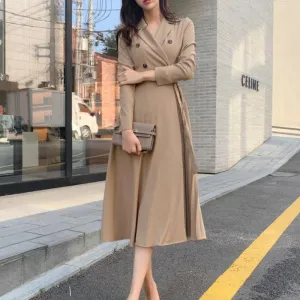 Graduation gift Elegant Pleated Women Office Dress Solid Breasted Ladies Blazer  Autumn Spring Long Sleeve Chic Female Party