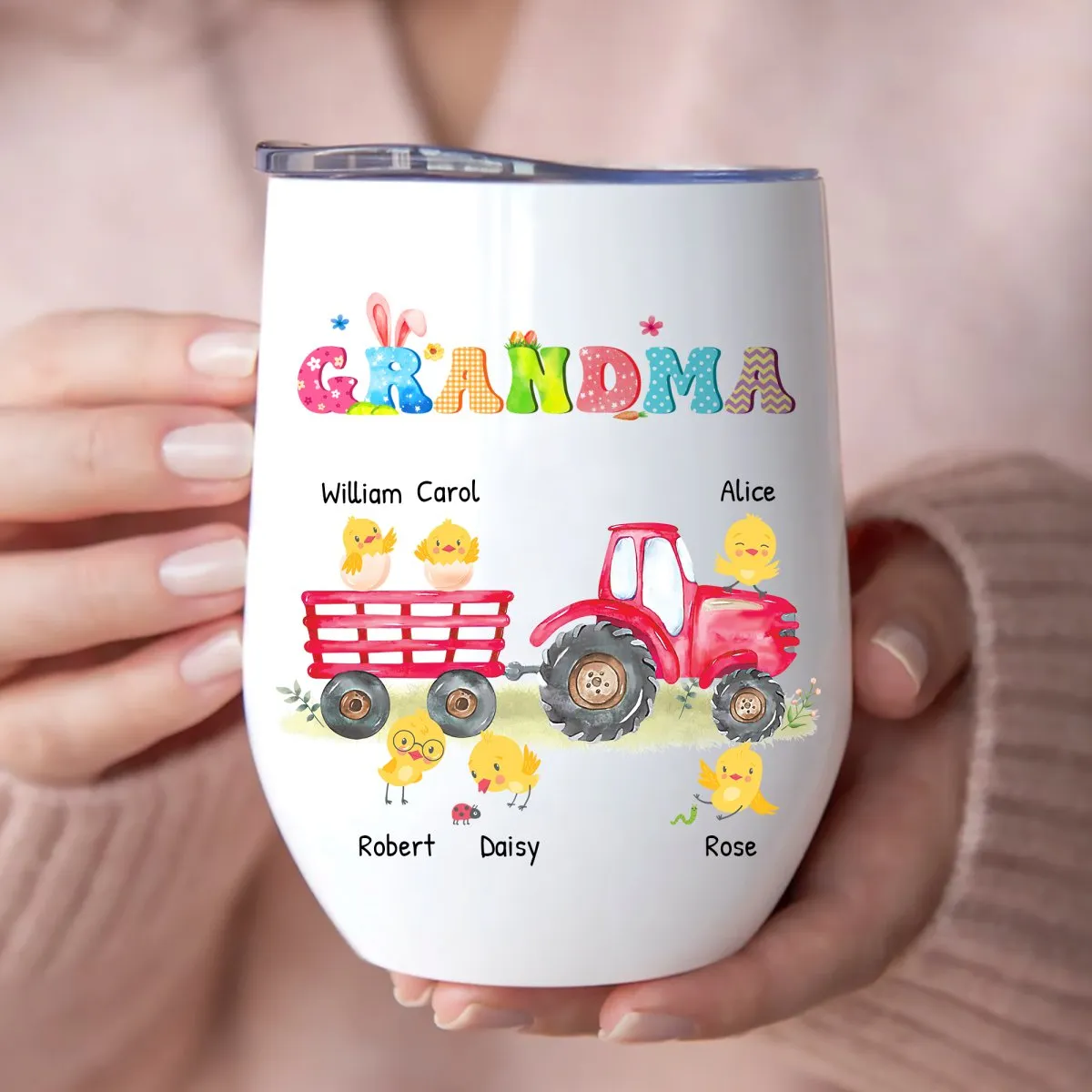 Grandma - Celebrate Easter With Grandma And Grandchildren - Personalized Wine Tumbler