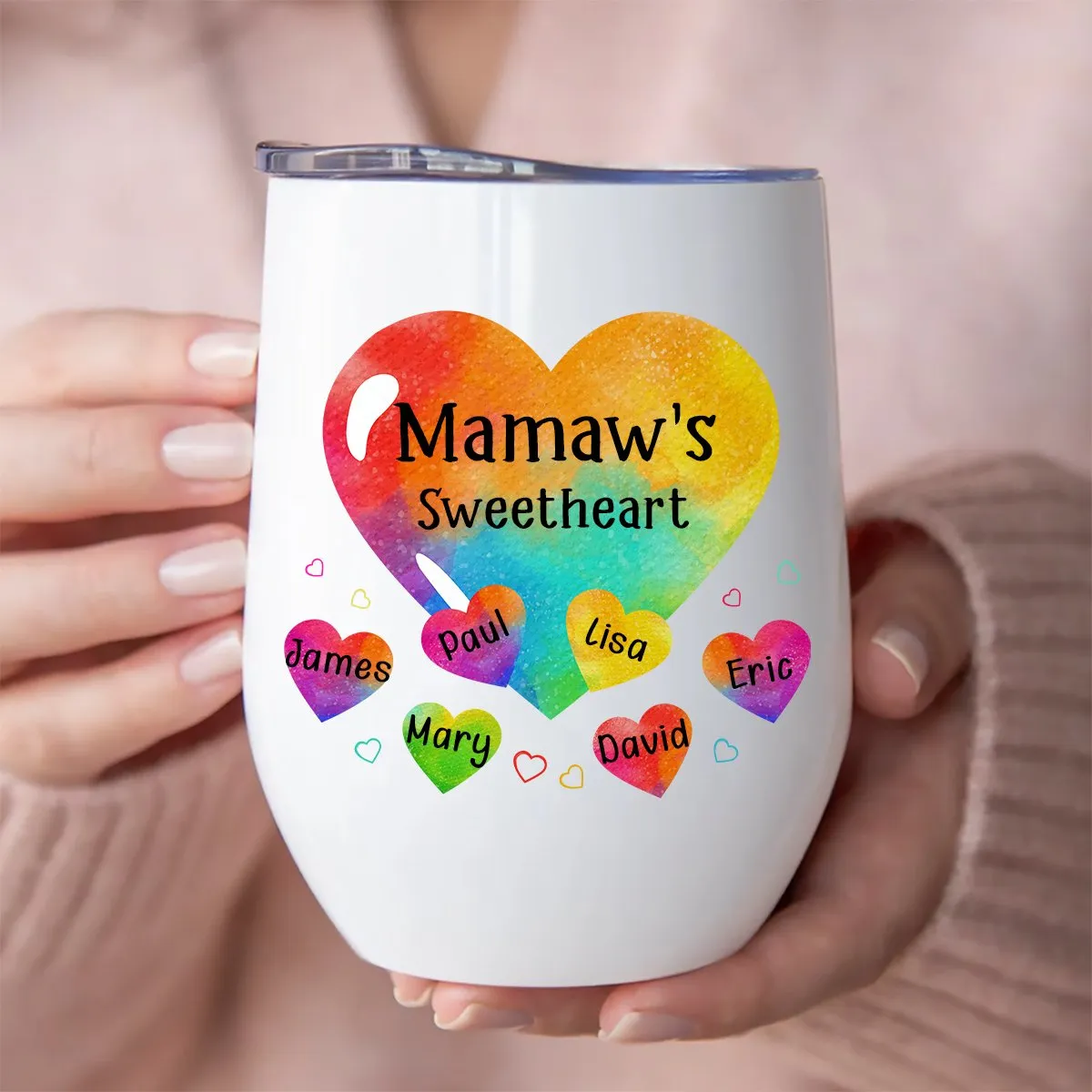 Grandma - Grandma Sweethearts Pattern - Personalized Wine Tumbler