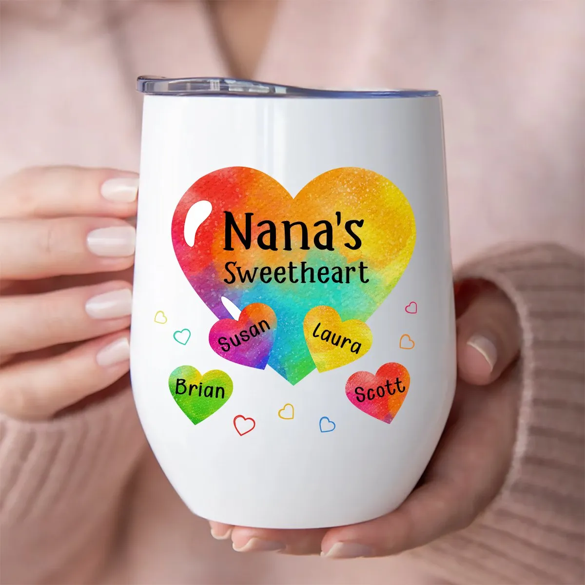 Grandma - Grandma Sweethearts Pattern - Personalized Wine Tumbler