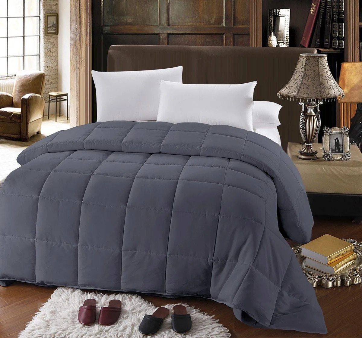 Gray Down Alternative Comforter All Season Medium Fill Weight Micro