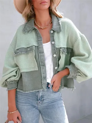 High Street Casual Loose Patchwork Green Knit Spring 2024 Female Outwear Woman Jacket