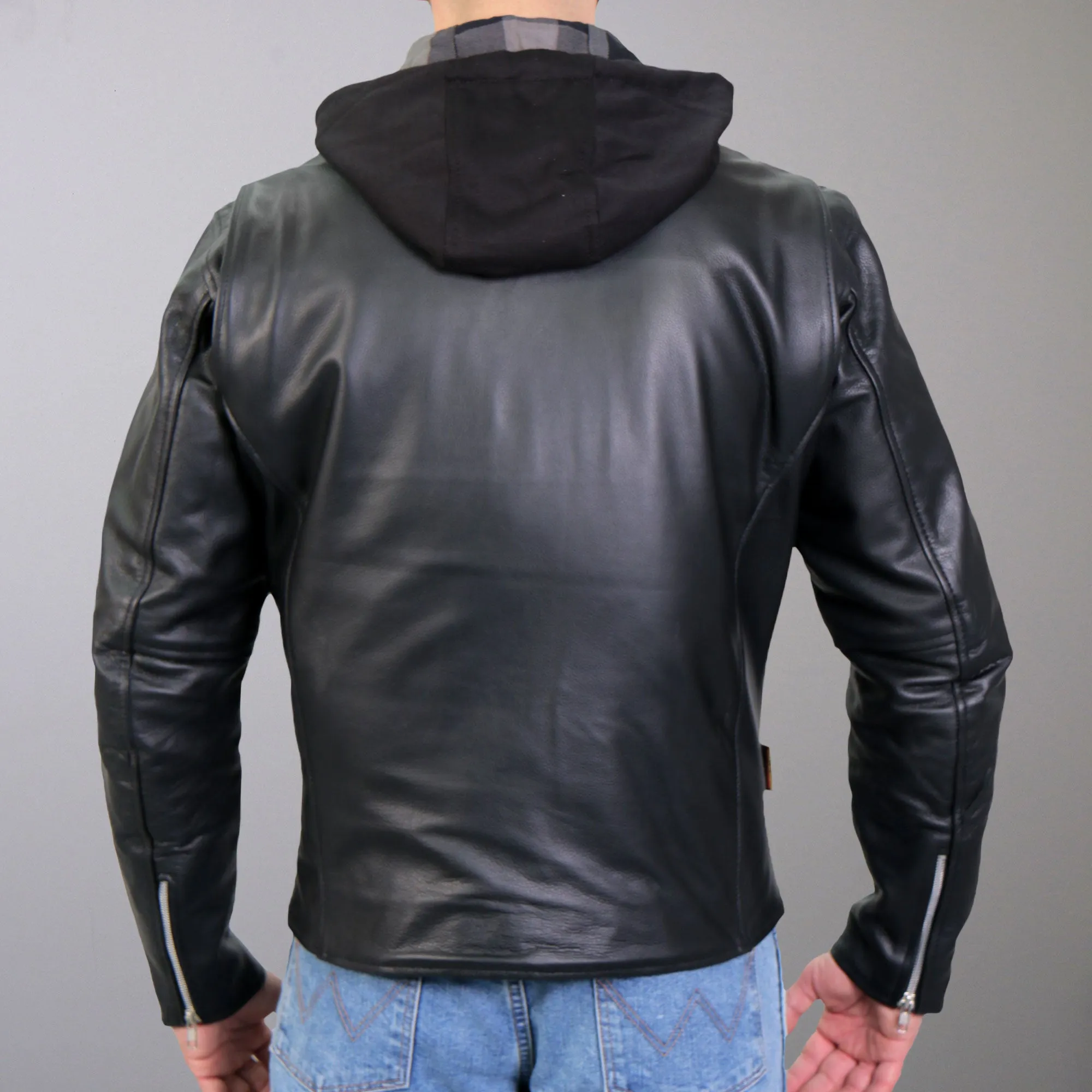 Hot Leathers JKM1030 Men’s Black Motorcycle ‘Carry and Conceal’ Leather Biker Jacket with Flannel Lined Hood