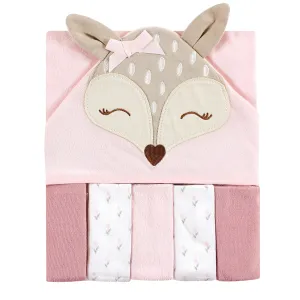 Hudson Baby Hooded Towel and Five Washcloths, Fawn