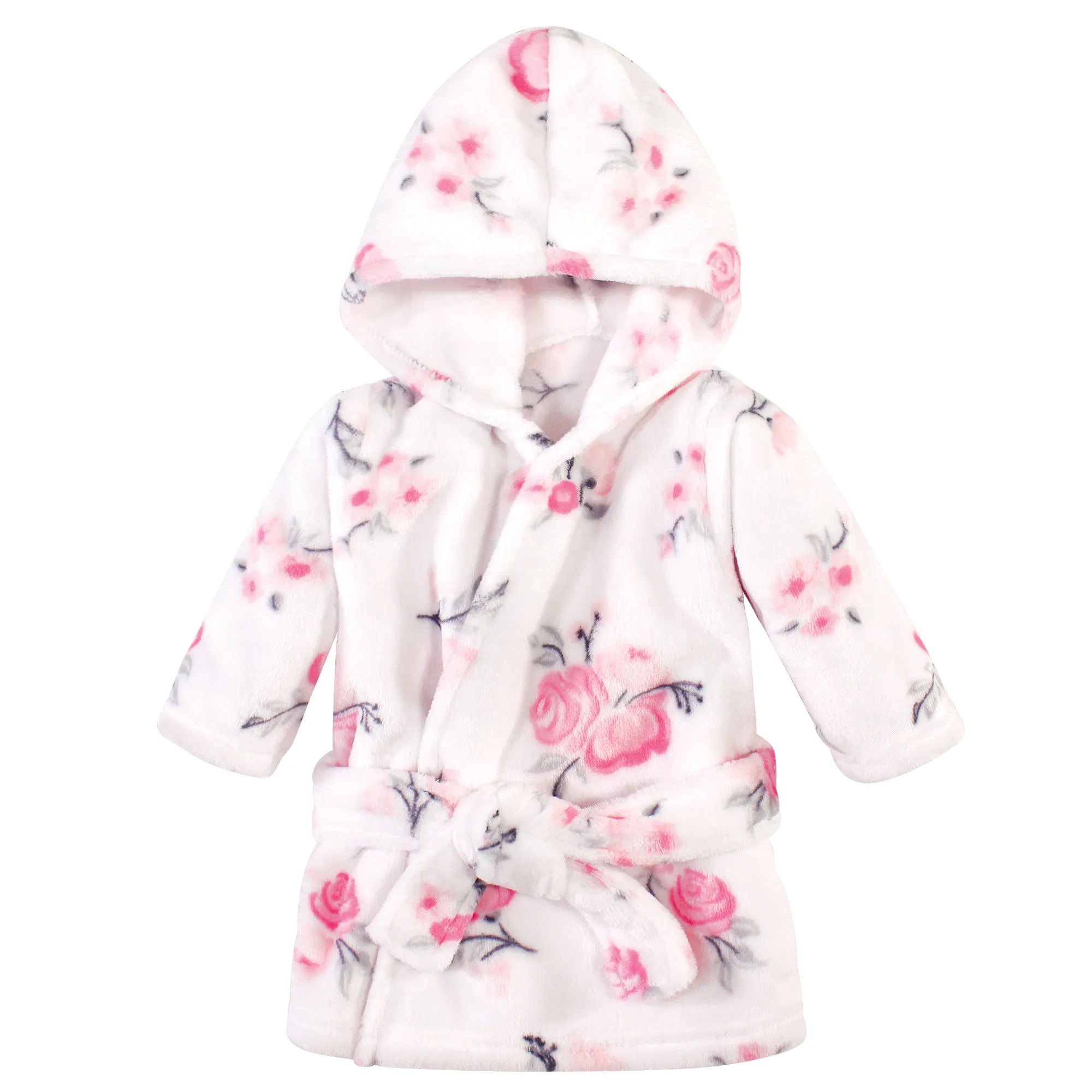 Hudson Baby Plush Animal Face Bathrobe, Pink Floral