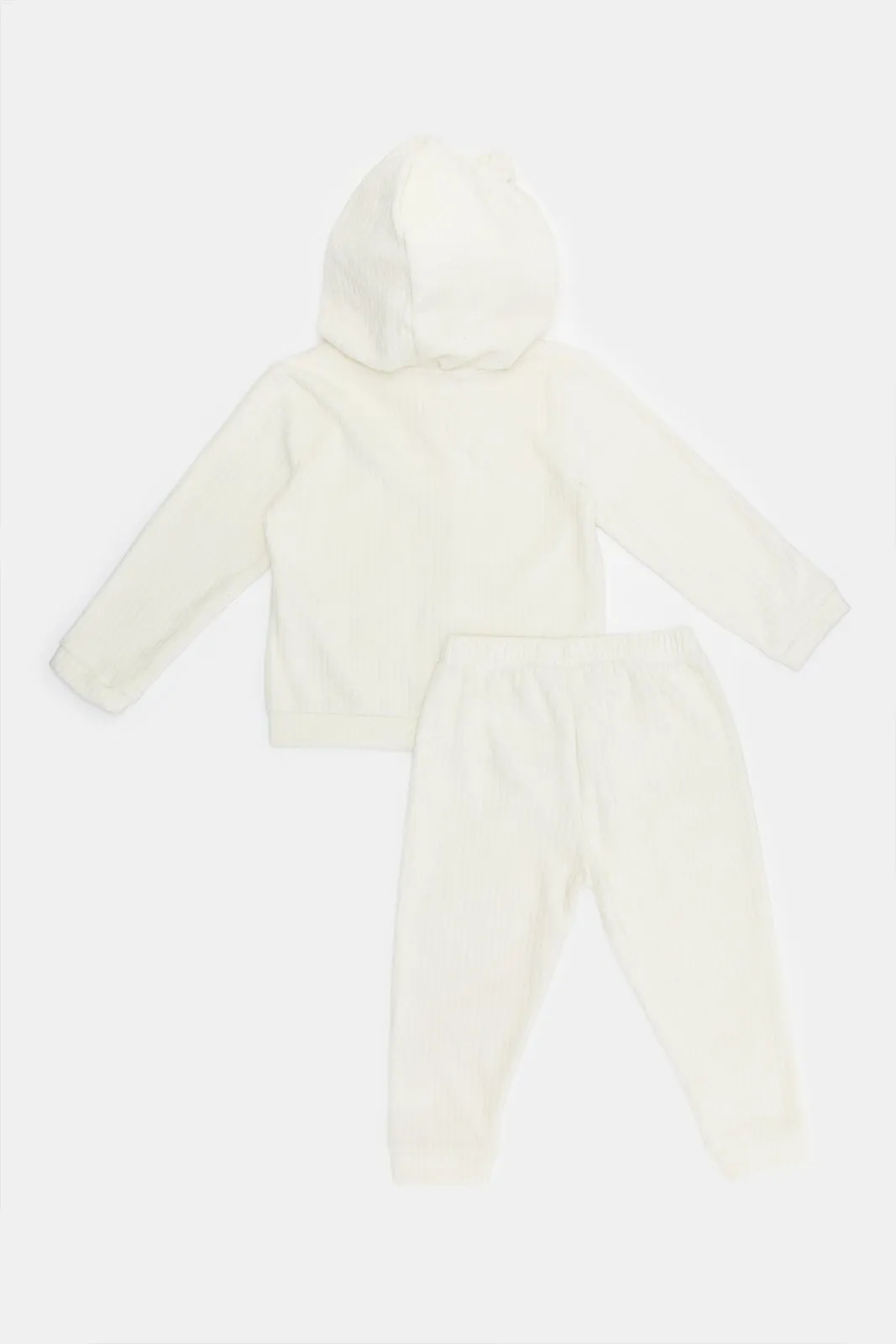 Infant Girls Cream Hooded Zip-Front Active Jog Suit (2 Piece)