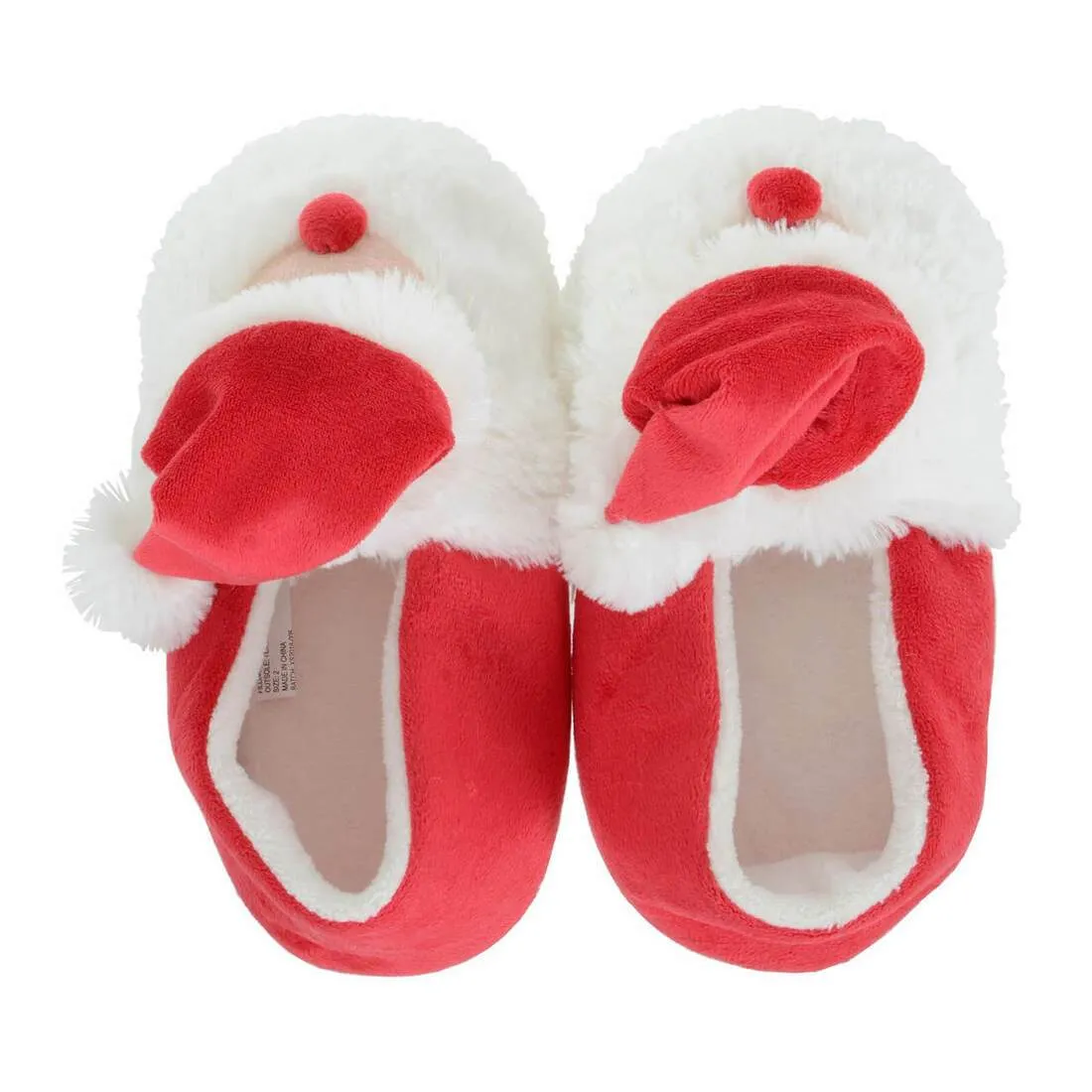 Kids Novelty 3D Santa Slippers Soft Fleece With Pom Poms