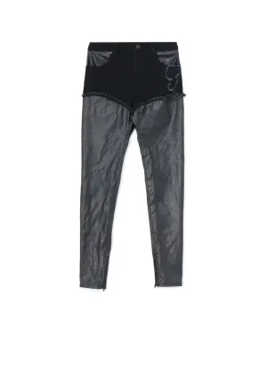 LEATHER   DENIM SLIM PANTS