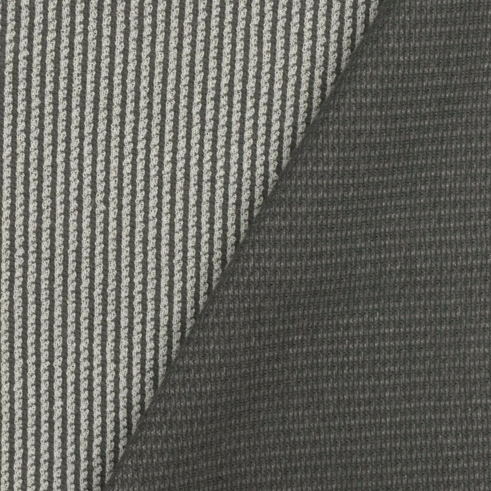 Light Gray-Gray Stripe Textured Wool Cotton Double Knit Fabric