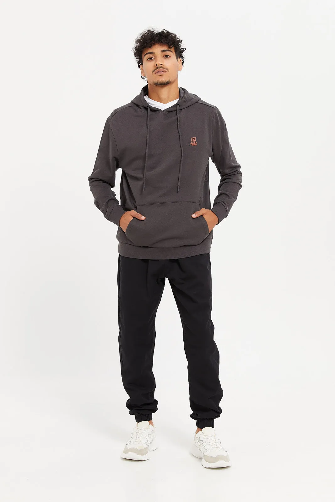 Men Charcoal Basic Hoodie