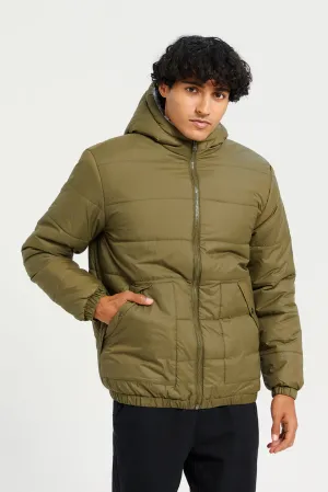 Men Green Hooded Puffer jacket