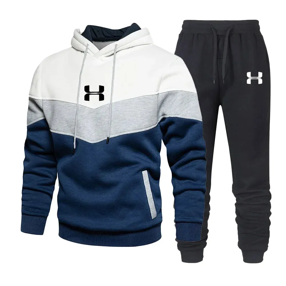 Men's Print Tracksuit Winter Casual Hoodies Outdoor Sport Jogging Wear