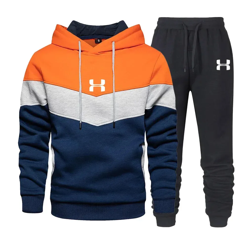 Men's Print Tracksuit Winter Casual Hoodies Outdoor Sport Jogging Wear