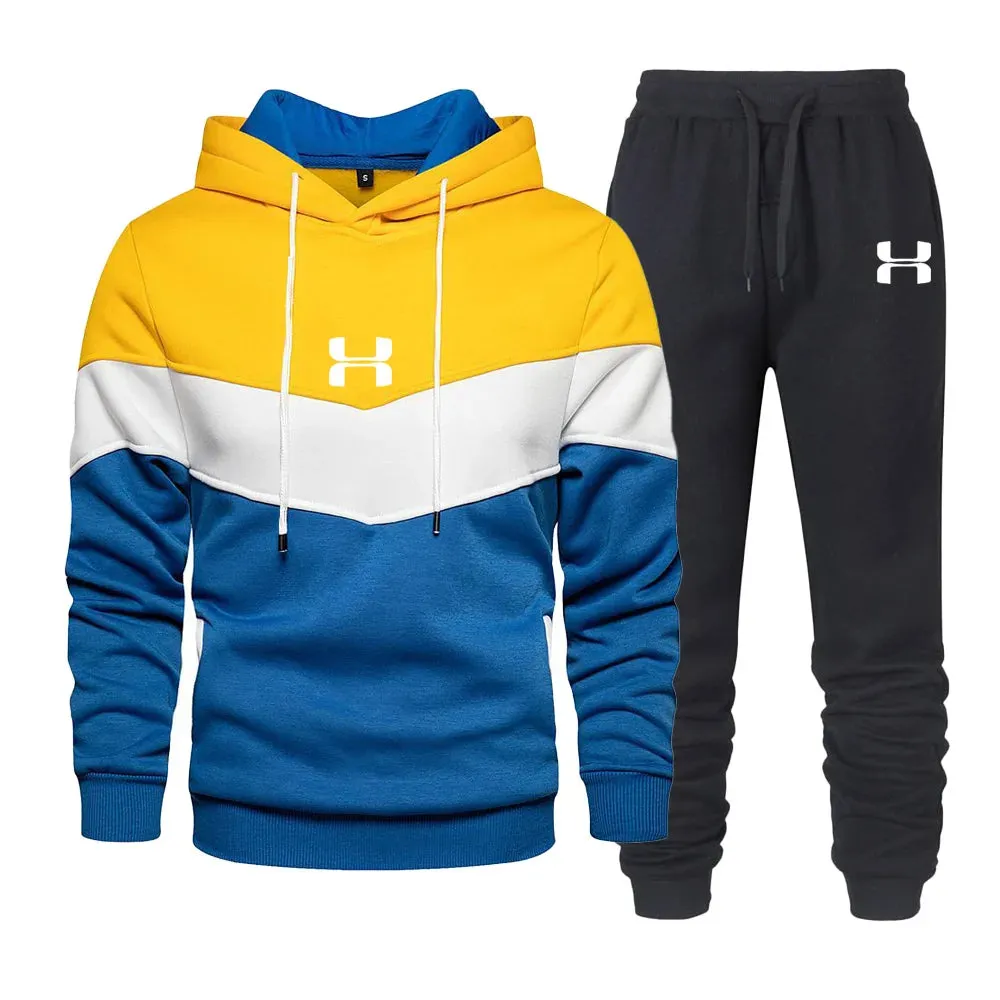 Men's Print Tracksuit Winter Casual Hoodies Outdoor Sport Jogging Wear