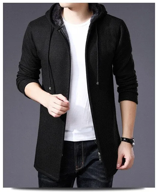 MoneRffi Sweater Men Clothes 2018 Winter Thick Warm Long Cardigan Men With Hood Sweater Coat With Cotton Liner Zipper Coats H004