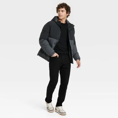 New - Men's Solid Midweight Puffer Jacket - Goodfellow & Co Black M