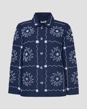 Navy Sun Embroidered Organic Cotton Jacket