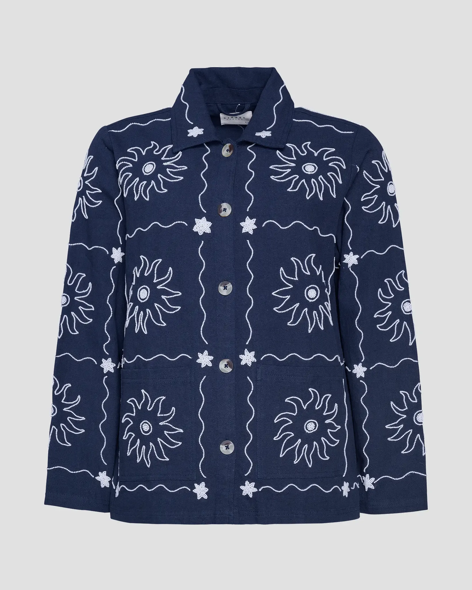 ORGANIC COTTON EMBROIDERED JACKET IN NAVY SUN