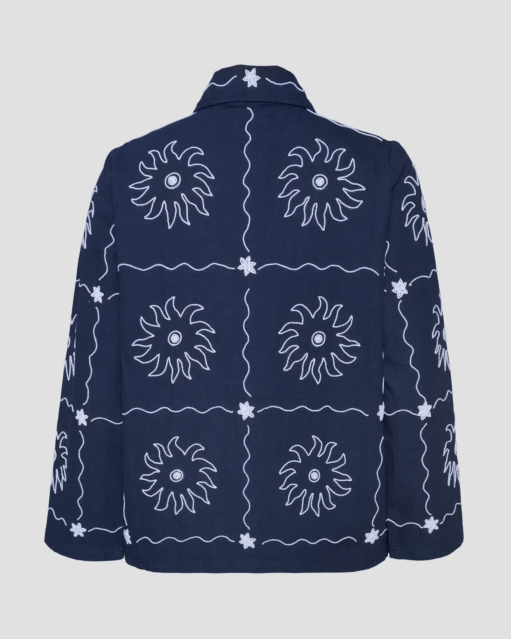 ORGANIC COTTON EMBROIDERED JACKET IN NAVY SUN