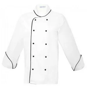 Pegasus Chefwear Executive White Long Sleeve Chef Jacket with Black Piping