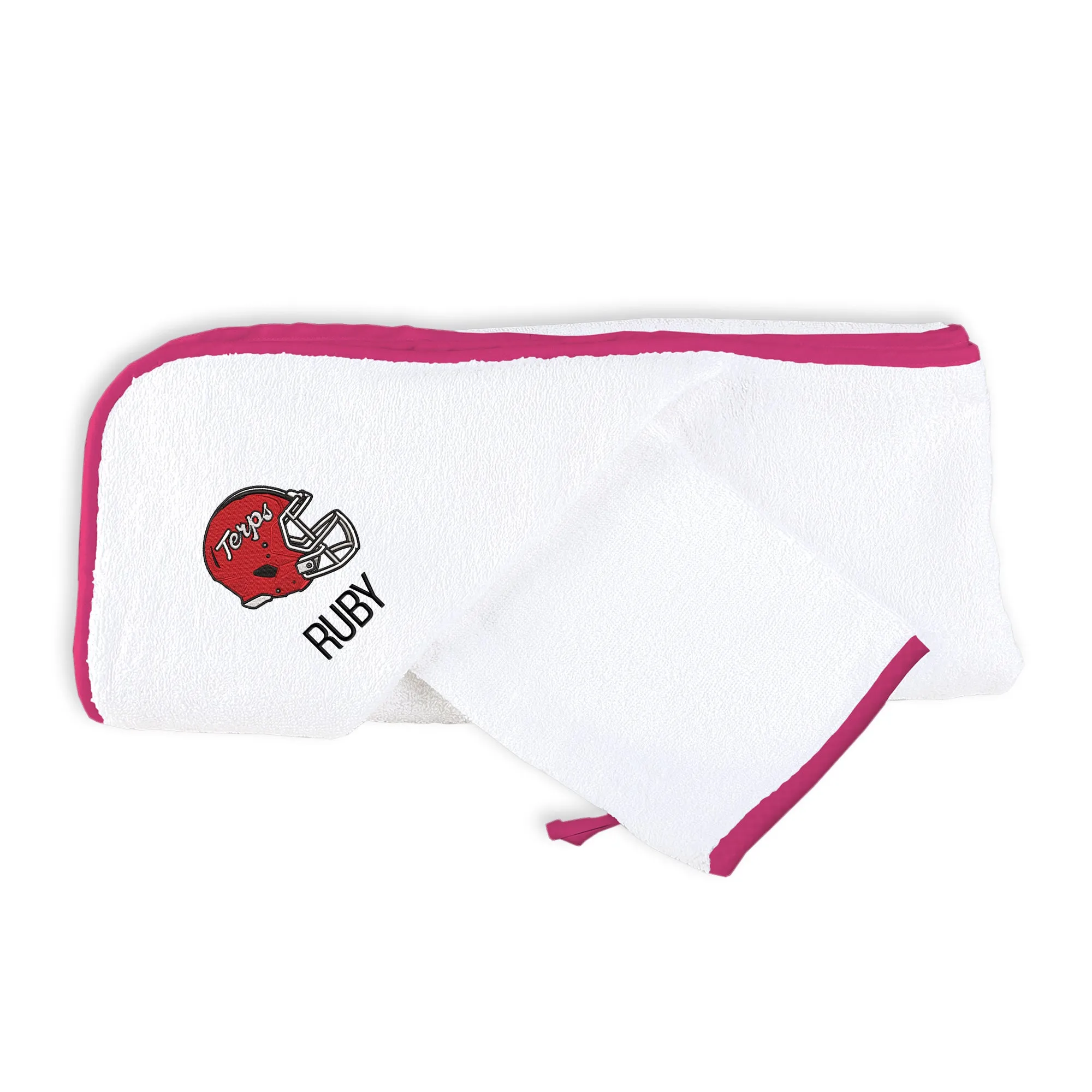 Personalized Maryland Terrapins Helmet Hooded Towel & Wash Mitt Set