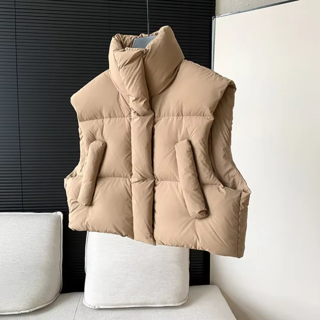 Pre Order:  Stand Collar Solid Short Puffer Vest