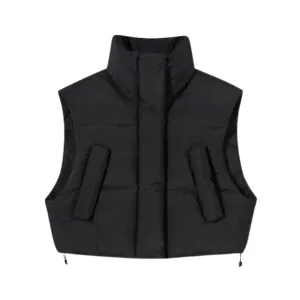 Pre Order:  Stand Collar Solid Short Puffer Vest