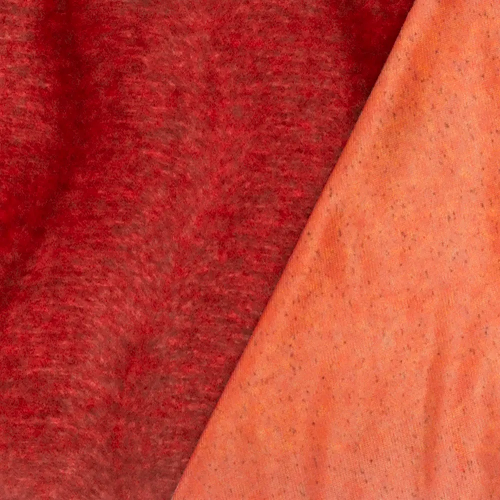 Red-Orange Wave Texture Polyester Faux Fur Knit Fabric