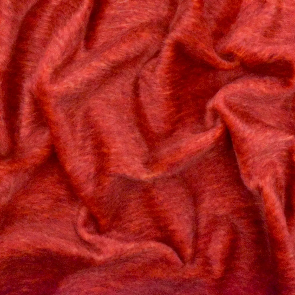 Red-Orange Wave Texture Polyester Faux Fur Knit Fabric