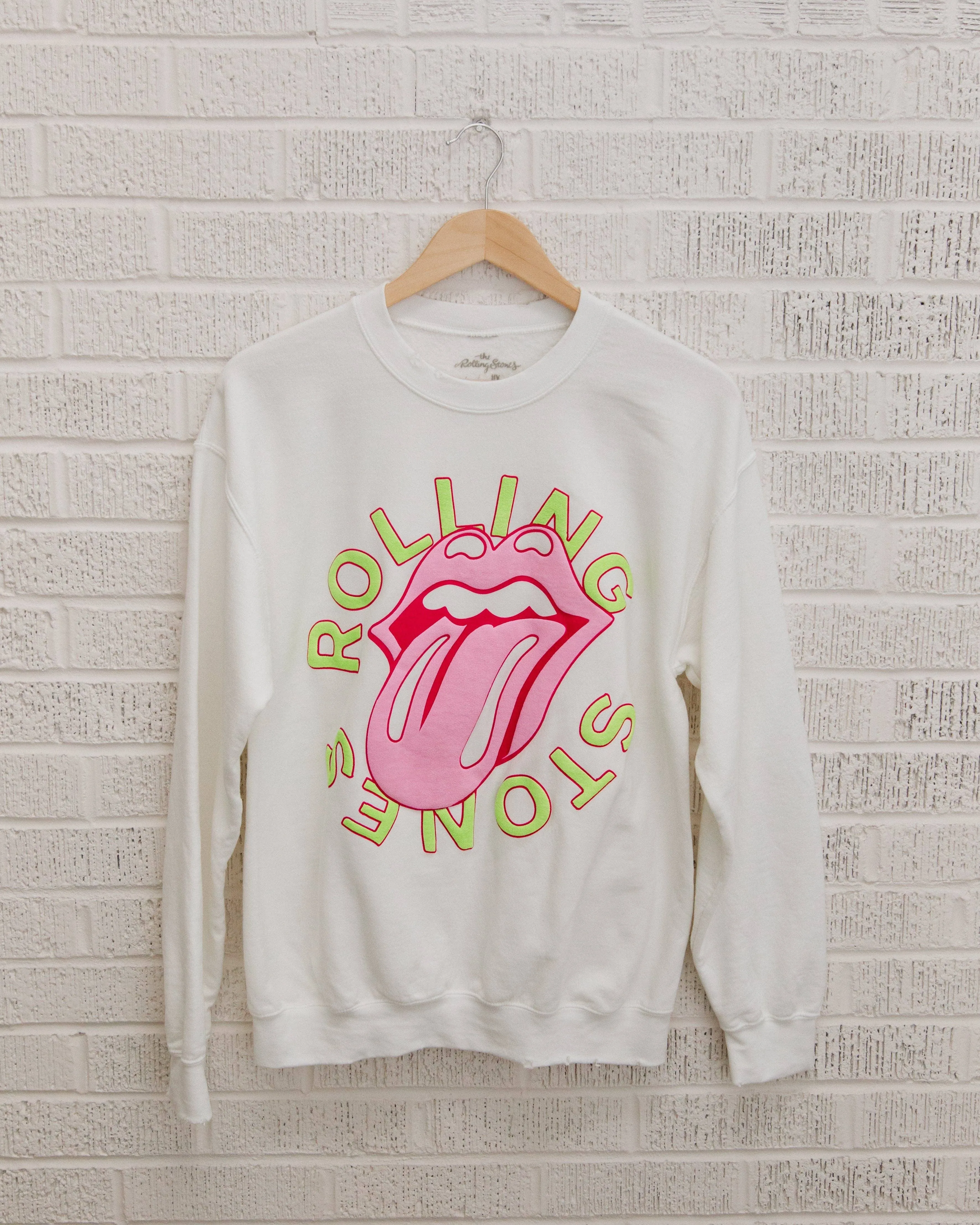 ROLLING STONES NEON PUFF LICK WHITE THRIFTED SWEATSHIRT