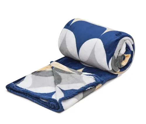 RRC Fleece Double Dohar with Pilloow Covers,300 TC All Season Floral Lightweight Fleece Double Bed Blanket 228X254(CM) (Blue;Peach)