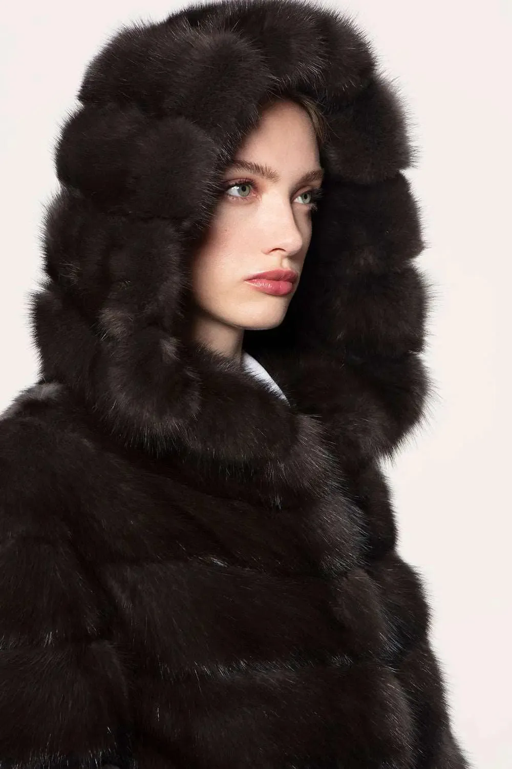 Russian sable hooded jacket