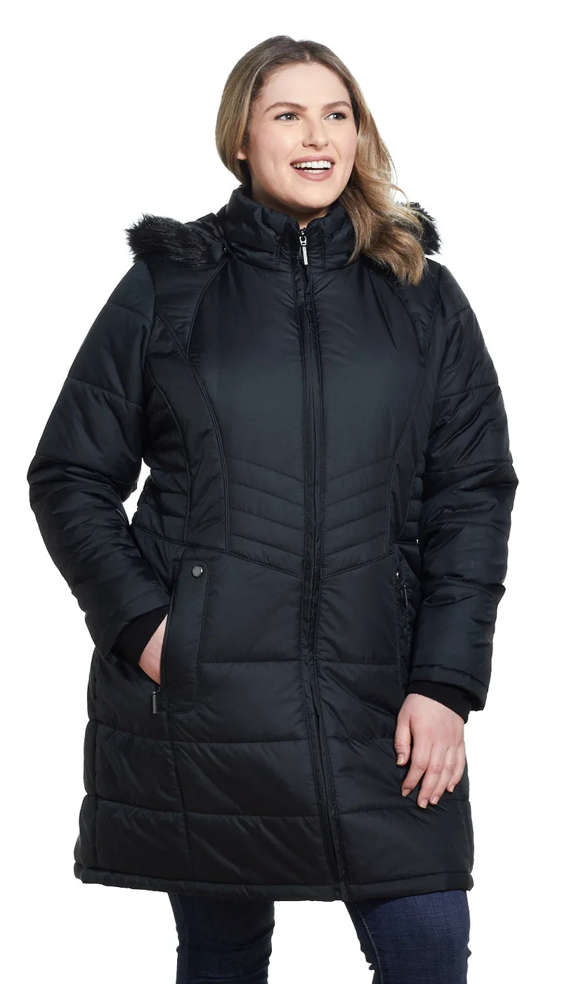 SHAPED QUILTED 3/4 PUFFER COAT