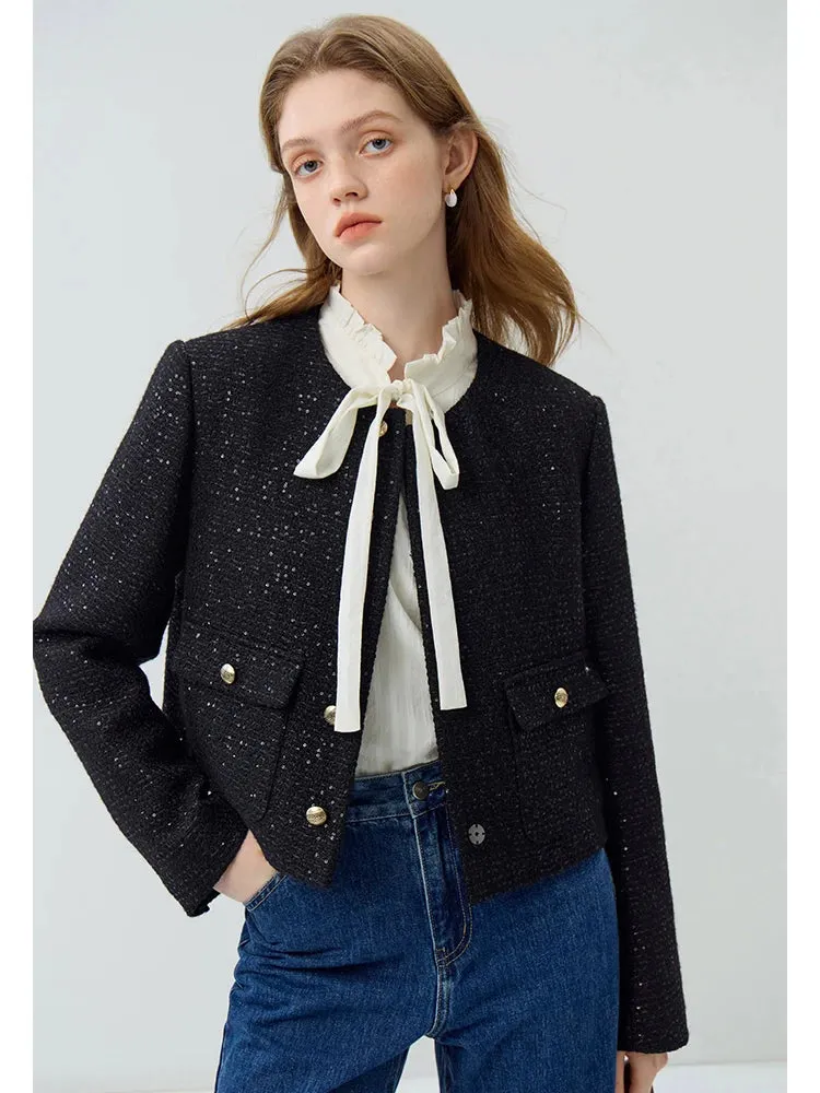 Short Small Wool Texture Spring Autumn Temperament Tweed Office Lady Coats