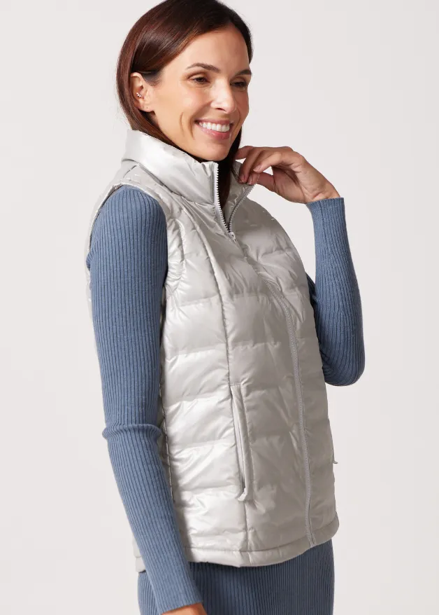 Silver Shimmer Duck Down Puffer Vest