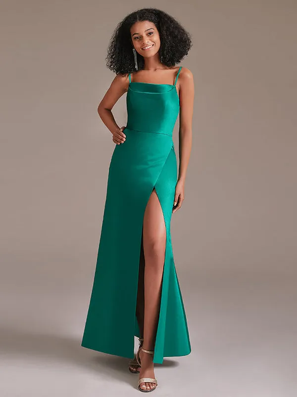 Spaghetti Strap Side Slit Sheath Bridesmaid Dresses