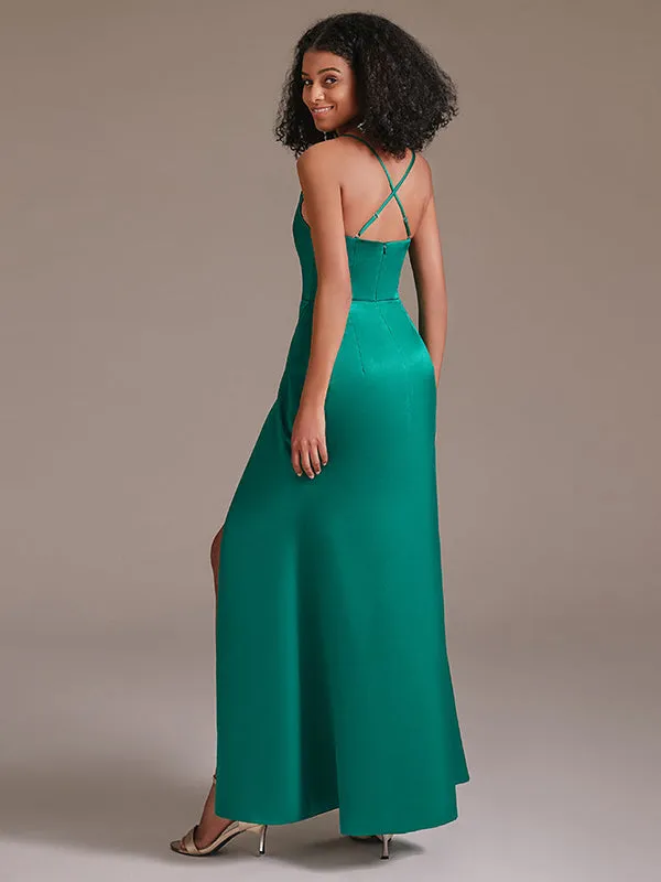 Spaghetti Strap Side Slit Sheath Bridesmaid Dresses