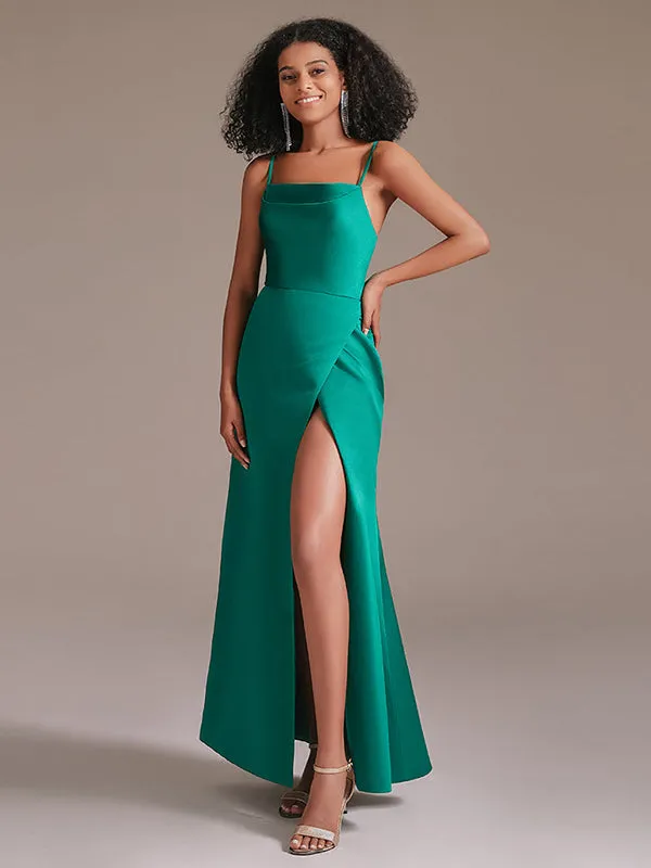 Spaghetti Strap Side Slit Sheath Bridesmaid Dresses