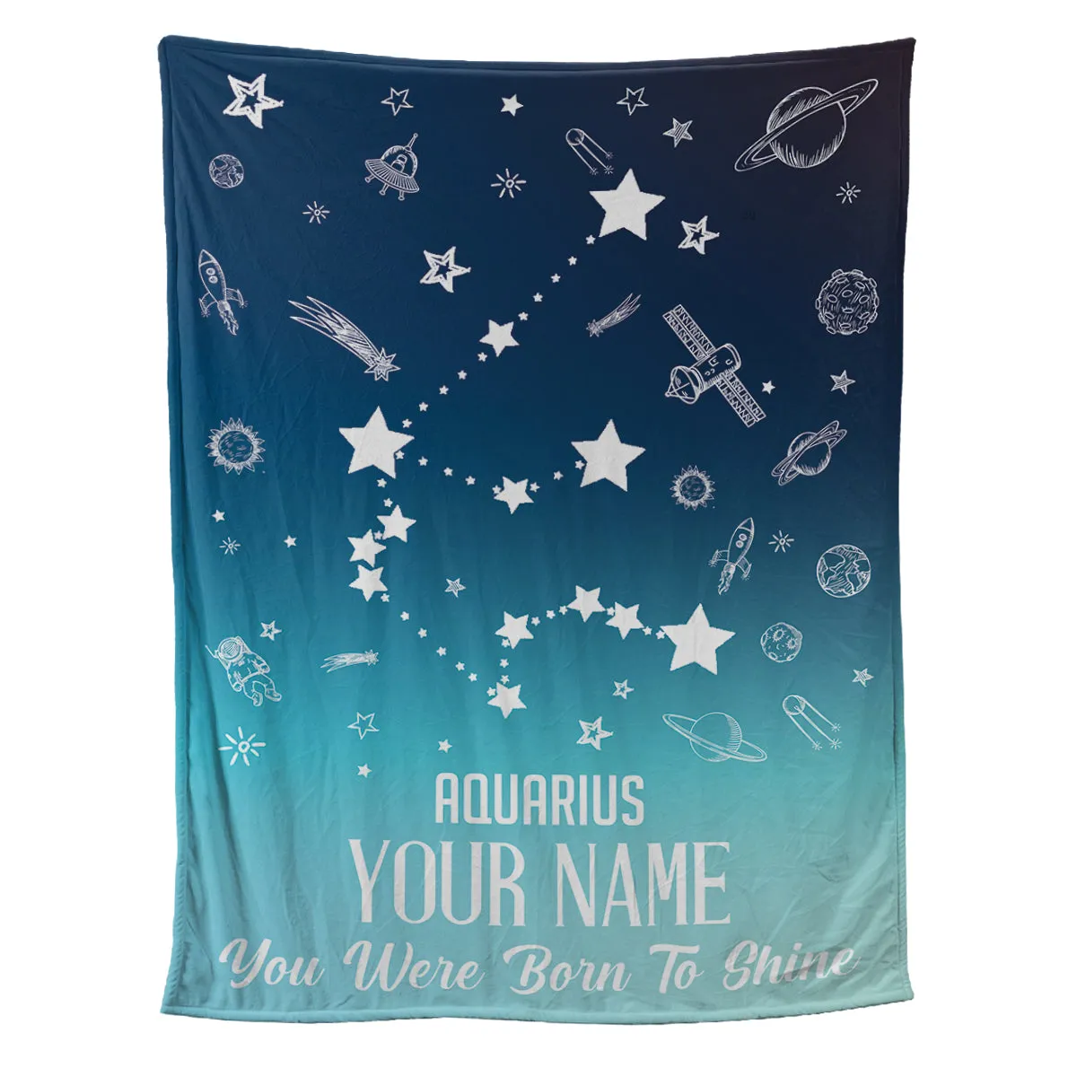 Teesdily | Aquarius Customized Fleece Blanket Constellation Blanket You Were Born To Shine Fleece Personalized Name Zodiac Blankets Astrology Gifts