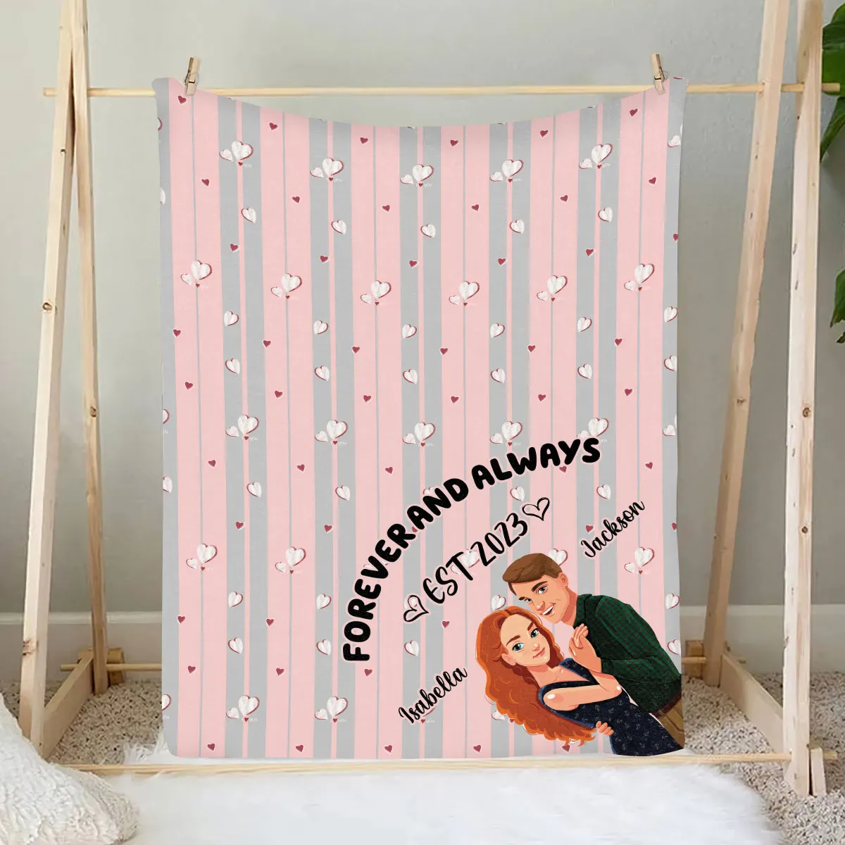 Teesdily | Couple Personalized Fleece Blanket, Valentine's Day Throw Blanket, Forever And Always, Love Anniversary Gifts, Custom Valentines Blanket