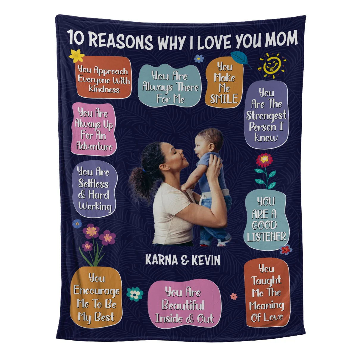 Teesdily | Personalized Photo Happy Mothers Day Blanket 10 Reasons Why I Love You Mom Sherpa Fleece Blanket Mommy Heartwarming Gift From Son Daughter