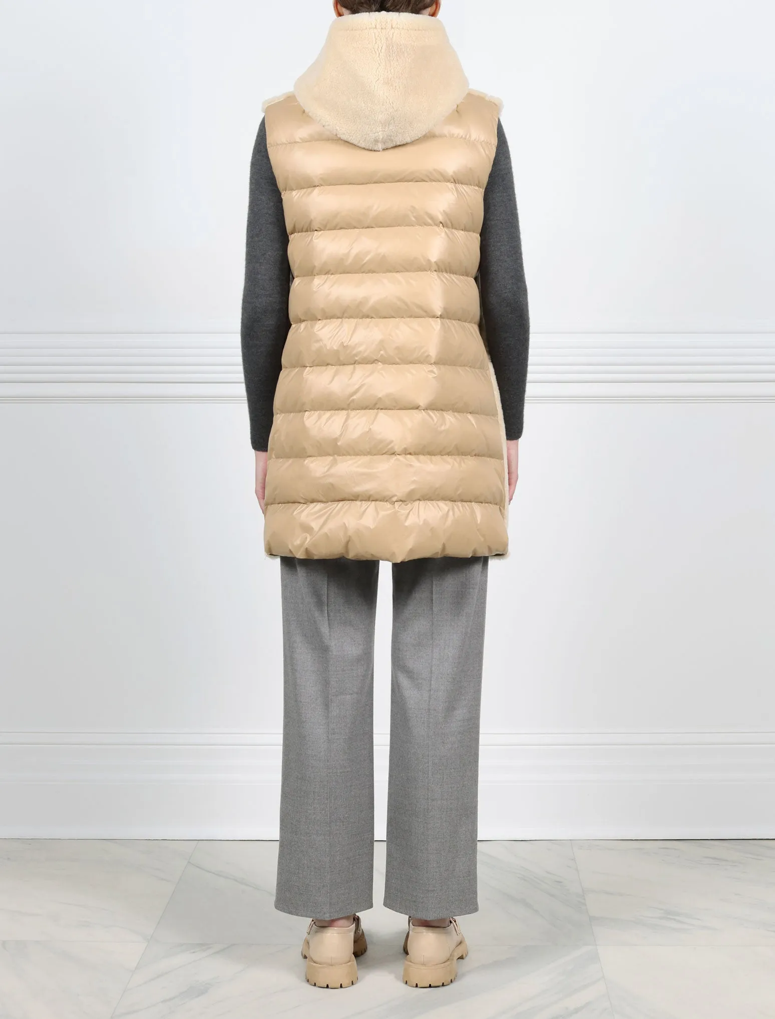 The Lyra Hooded Shearling Reversible Puffer Vest