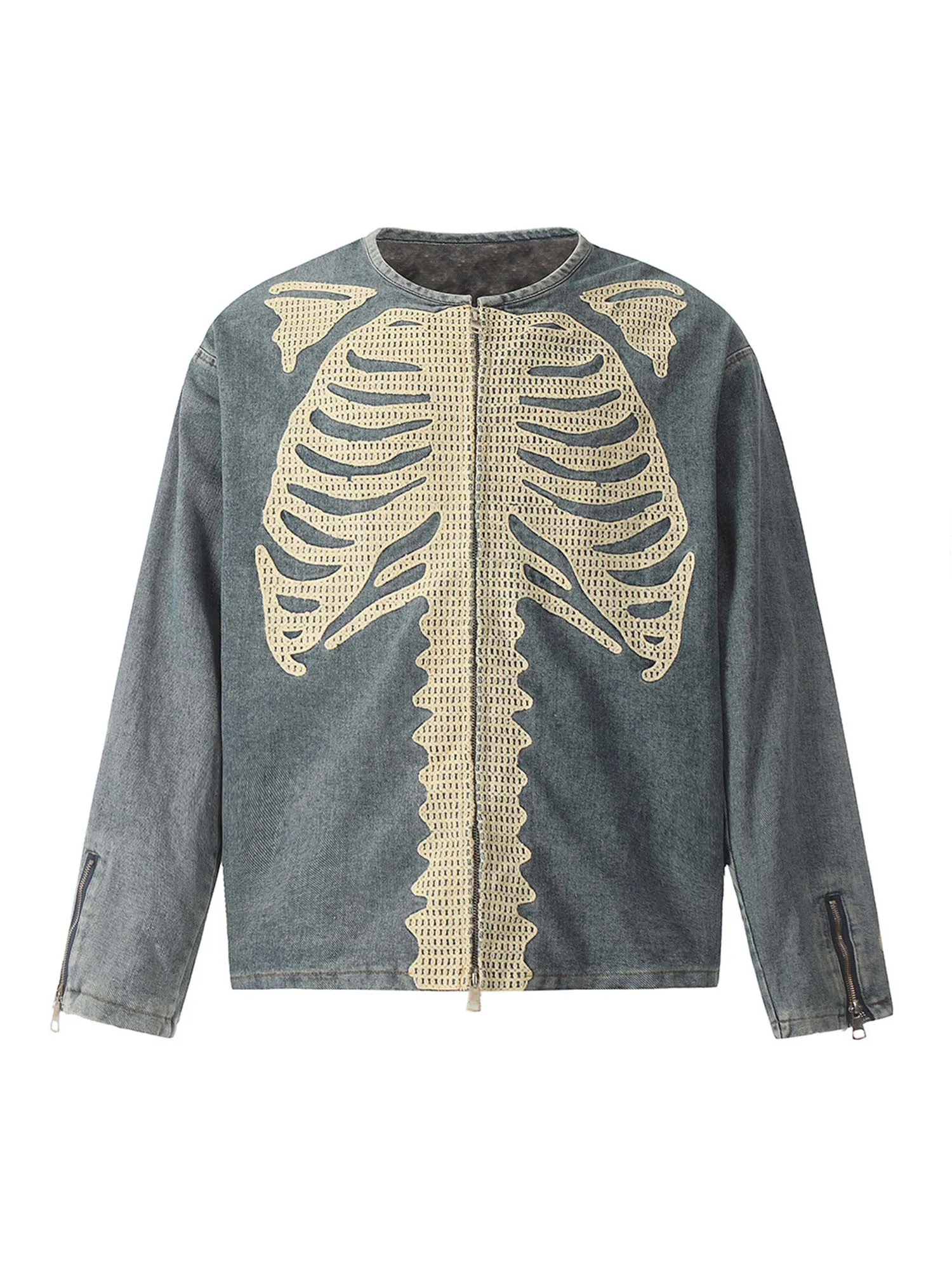 Thesupermade Heavy Bone Embroidered Washed Denim Jacket