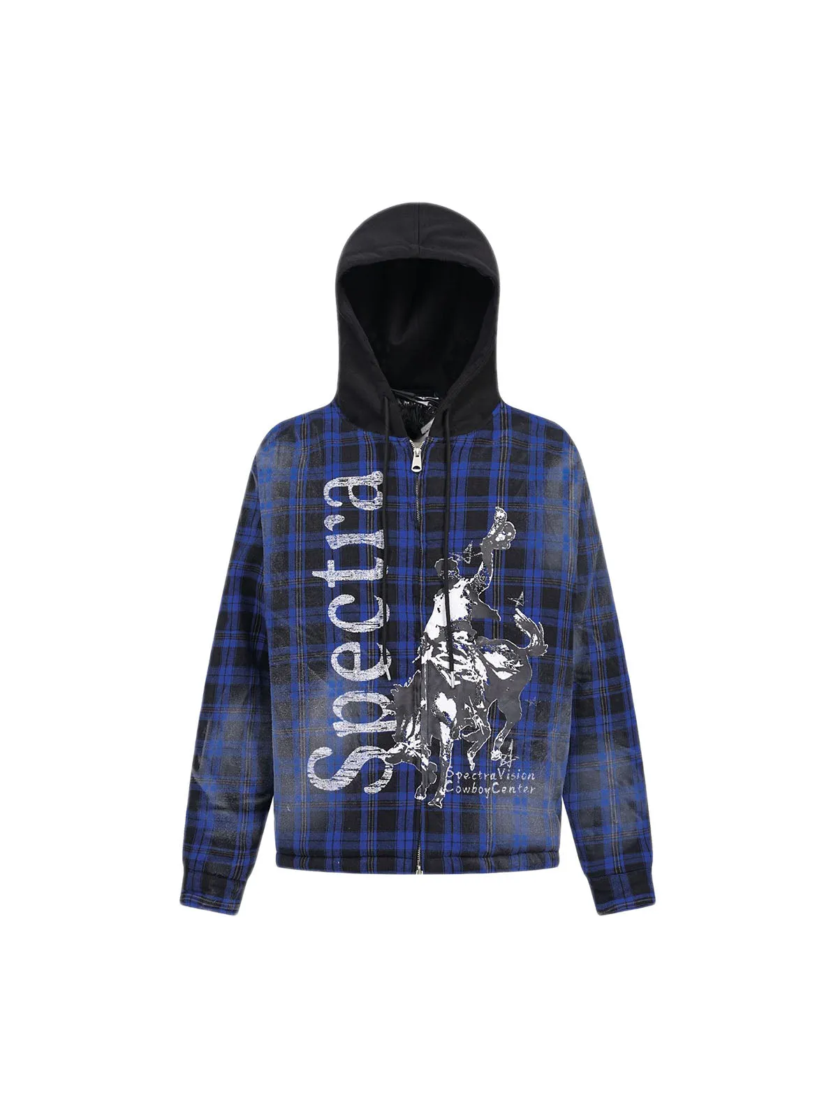 Thesupermade Hip-hop Dark Plaid Print Hooded Jacket